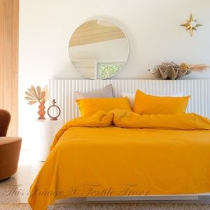 COPY - NEW 5 Piece Cotton/Linen Duvet Set Mustard Gold - Queen Size 90x90 in